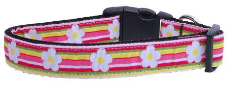 Striped Daisy Ribbon Dog Collars Large