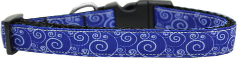 Blue and White Swirly Nylon Ribbon Dog Collar Medium Narrow