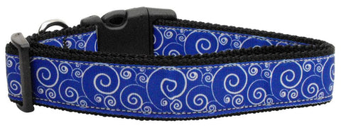 Blue and White Swirly Nylon Ribbon Dog Collar XL