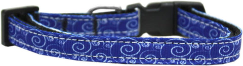 Blue and White Swirly Nylon Ribbon Dog Collar XS