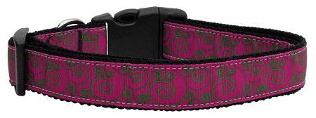 Pink and Lime Swirly Nylon Ribbon Dog Collars Medium