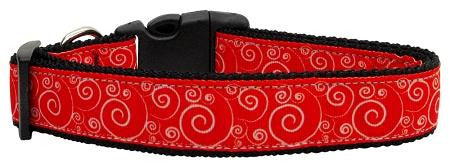 Red and White Swirly Nylon Ribbon Dog Collars Large