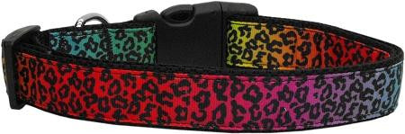 Rainbow Leopard Nylon Ribbon Dog Collars Large