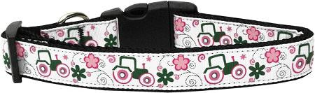 Pink Tractors Dog Collar Medium