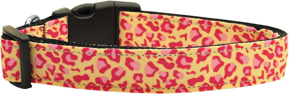 Tan and Pink Leopard Nylon Dog Collars Large