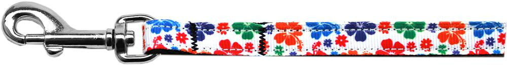 Multi-Colored Hawaiian Hibiscus Nylon Ribbon Pet Leash 3-8 inch wide 4Ft Lsh