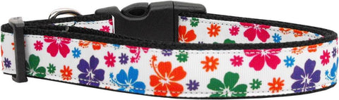 Multi-Colored Hawaiian Hibiscus Nylon Dog Collars Medium