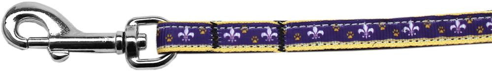 Purple and Yellow Fleur de Lis Nylon Ribbon Pet Leash 3-8 inch wide 4Ft Lsh