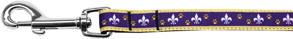 Purple and Yellow Fleur de Lis Nylon Ribbon Pet Leash 5-8 inch wide 4Ft Lsh