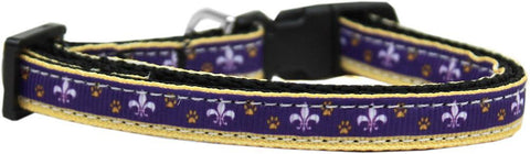 Purple and Yellow Fleur de Lis Nylon Ribbon Cat Safety Collar