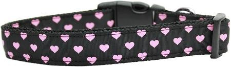 Pink and Black Dotty Hearts Nylon Dog Collars Large