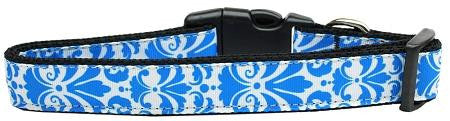 Damask Nylon Dog Collar Large Blue