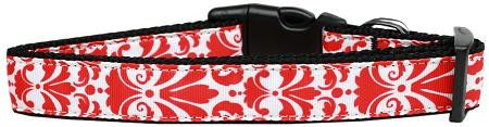 Damask Nylon Dog Collar Medium Red