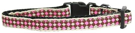 Pink Checkers Nylon Dog Collar XS