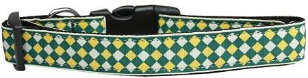 Green Checkers Nylon Dog Collar Medium