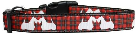 Red Plaid Scottie Pups Nylon Dog Collar Medium