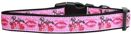 Believe in Pink Nylon Dog Collar Large