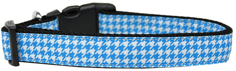 Blue Houndstooth Nylon Dog Collar Large