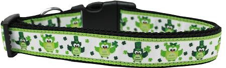 St. Patty's Day Party Owls Nylon Dog Collar Large