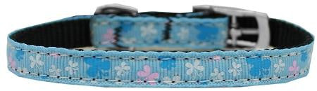 Butterfly Nylon Dog Collar with classic buckle 3-8" Blue Size 8