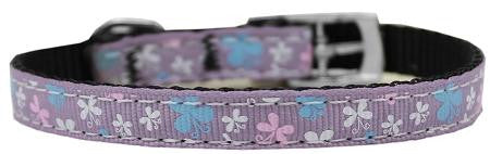 Butterfly Nylon Dog Collar with classic buckle 3-8" Lavender Size 10