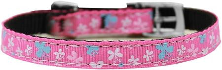 Butterfly Nylon Dog Collar with classic buckle 3-8" Pink Size 14