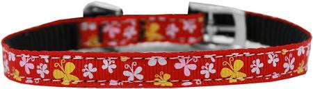 Butterfly Nylon Dog Collar with classic buckle 3-8" Red Size 12