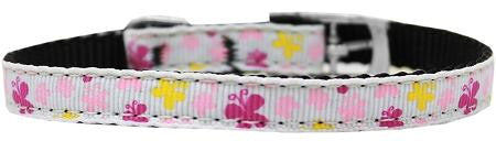 Butterfly Nylon Dog Collar with classic buckle 3-8" White Size 10