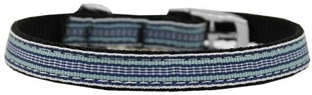 Preppy Stripes Nylon Dog Collar with classic buckles 3-8" Light Blue-White Size 14