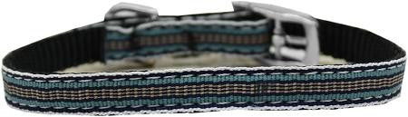 Preppy Stripes Nylon Dog Collar with classic buckles 3-8" Light Blue-Khaki Size 10