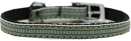 Preppy Stripes Nylon Dog Collar with classic buckles 3-8" Green-White Size 14