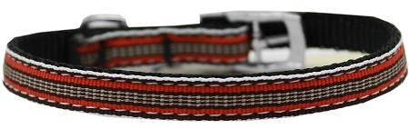 Preppy Stripes Nylon Dog Collar with classic buckles 3-8" Orange-Khaki Size 12