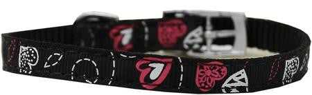 Crazy Hearts Nylon Dog Collar with classic buckles 3-8" Black Size 12