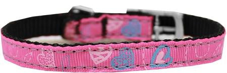 Crazy Hearts Nylon Dog Collar with classic buckles 3-8" Bright Pink Size 8