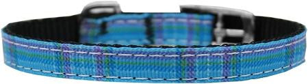 Plaid Nylon Dog Collar with classic buckle 3-8" Blue Size 16