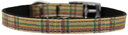 Plaid Nylon Dog Collar with classic buckle 3-8" Khaki Size 10