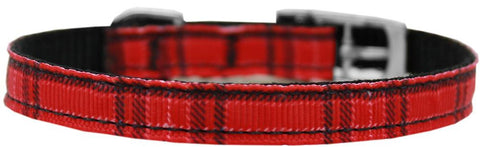 Plaid Nylon Dog Collar with classic buckle 3-8" Red Size 14