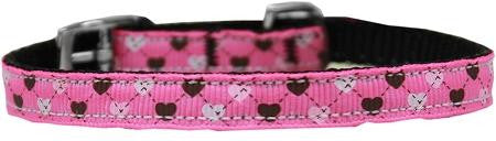 Argyle Hearts Nylon Dog Collar with classic buckle 3-8" Bright Pink Size 10