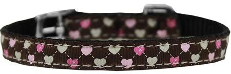 Argyle Hearts Nylon Dog Collar with classic buckle 3-8" Brown Size 10