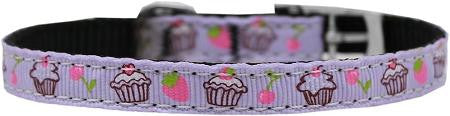 Cupcakes Nylon Dog Collar with classic buckle 3-8" Purple Size 10