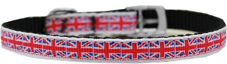 Tiled Union Jack(UK Flag) Nylon Dog Collar with classic buckle 3-8" Size 14