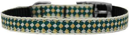 Green Checkers Nylon Dog Collar with classic buckle 3-8" Size 10