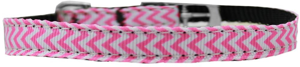 Chevrons Nylon Dog Collar with classic buckle 3-8" Pink Size 8