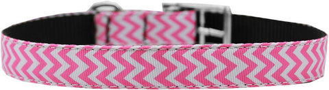 Chevrons Nylon Dog Collar with classic buckle 3-4" Pink Size 14