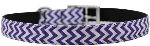 Chevrons Nylon Dog Collar with classic buckle 3-4" Purple Size 12