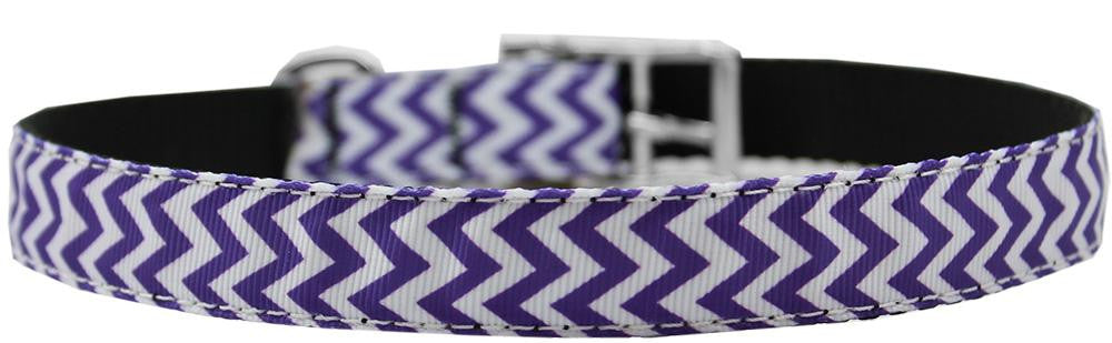 Chevrons Nylon Dog Collar with classic buckle 3-4" Purple Size 14