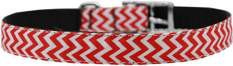 Chevrons Nylon Dog Collar with classic buckle 3-4" Red Size 12