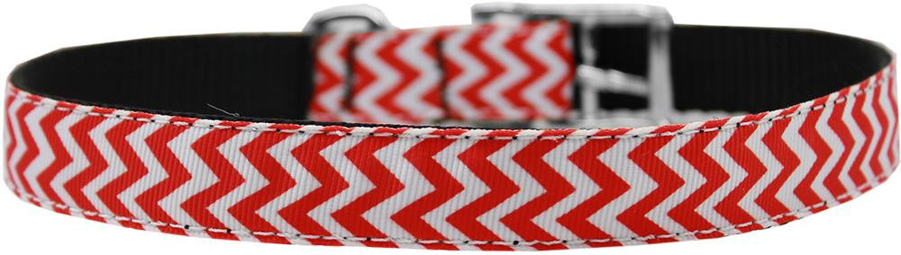 Chevrons Nylon Dog Collar with classic buckle 3-4" Red Size 24