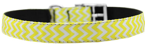 Chevrons Nylon Dog Collar with classic buckle 3-4" Yellow Size 14