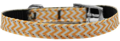 Chevrons Nylon Dog Collar with classic buckle 3-8" Orange Size 10